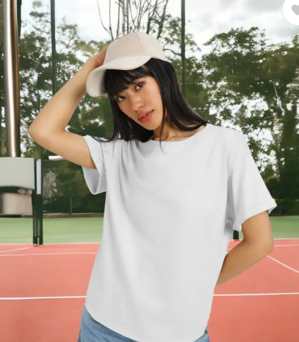 Boyfriend Oversized Women Solid Round Neck Pure Cotton White T-Shirt